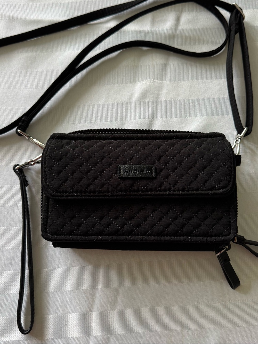 Vera Bradley Black Quilted Crossbody Wallet Bag All in One NWOT